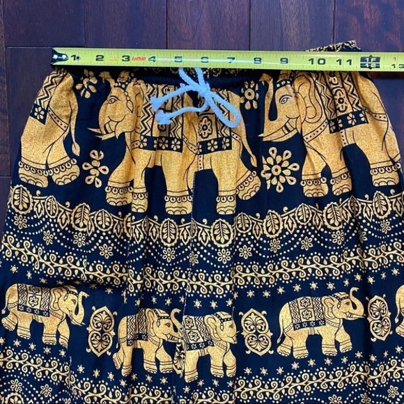 Balloon Leg Flowy Draped Harem Pants Joggers Black Gold Elephant Print Size XS/S - Picture 13 of 16